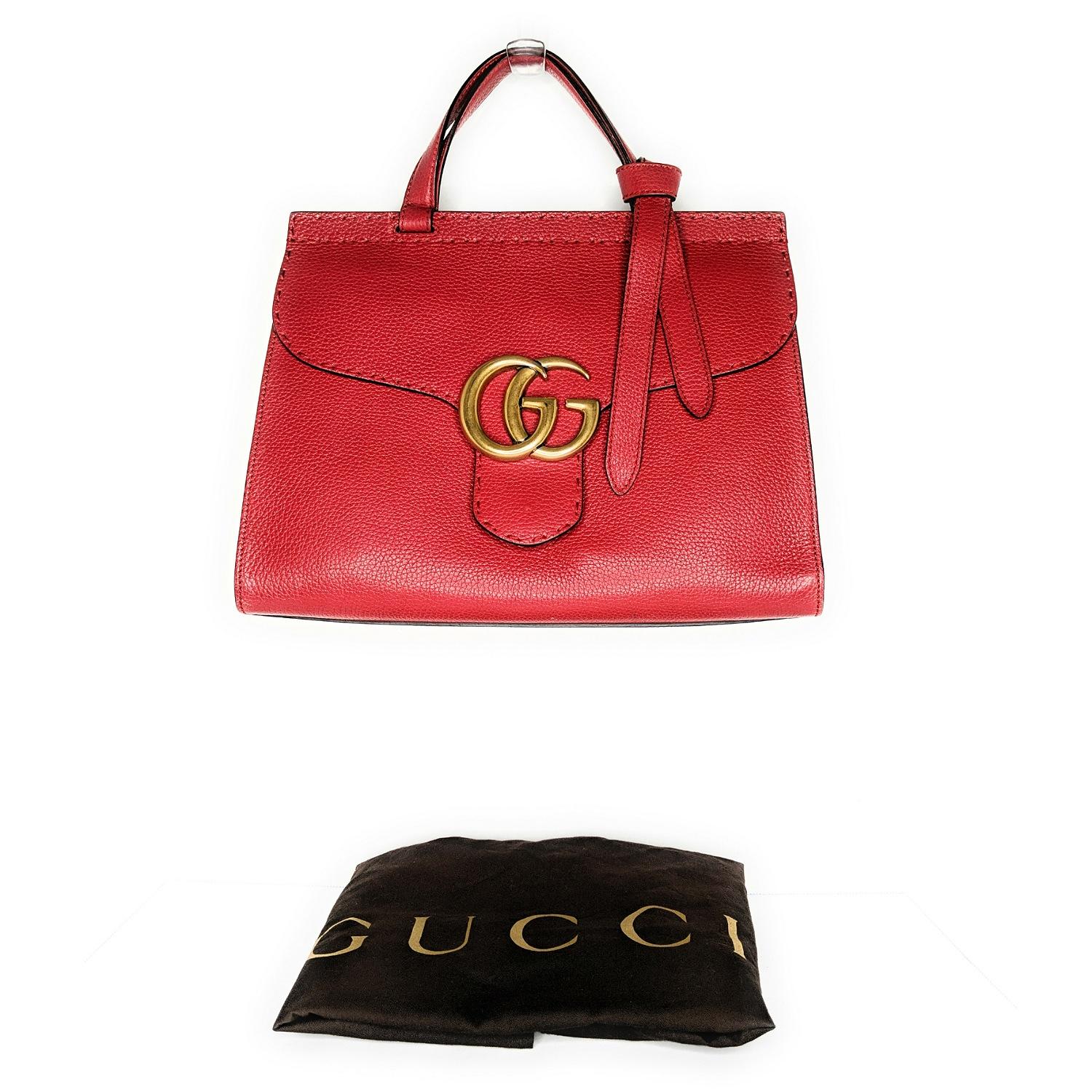 Gucci Red GG Marmont Top Handle Bag For Sale 4
