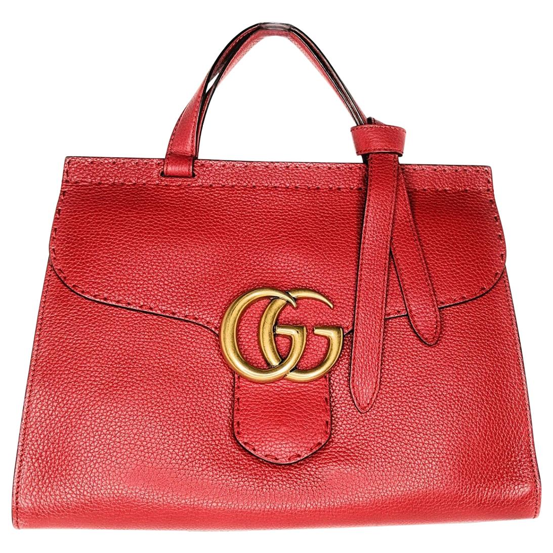 Gucci Red GG Marmont Top Handle Bag For Sale