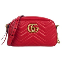 Gucci Red GG Matelassé Leather Small Marmont Crossbody Bag