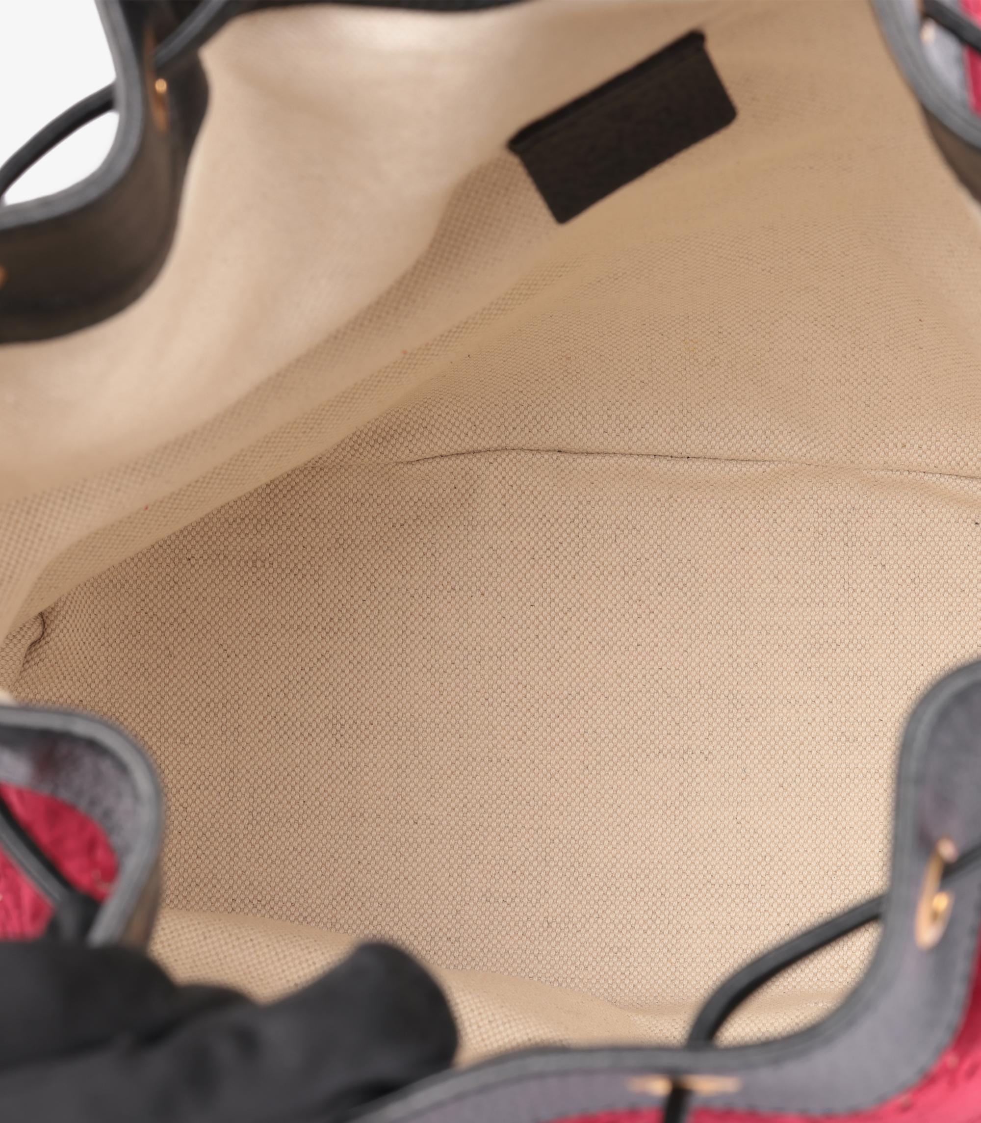 Gucci Red GG Monogram Velvet & Black Calfskin Leather Bucket Bag For Sale 5