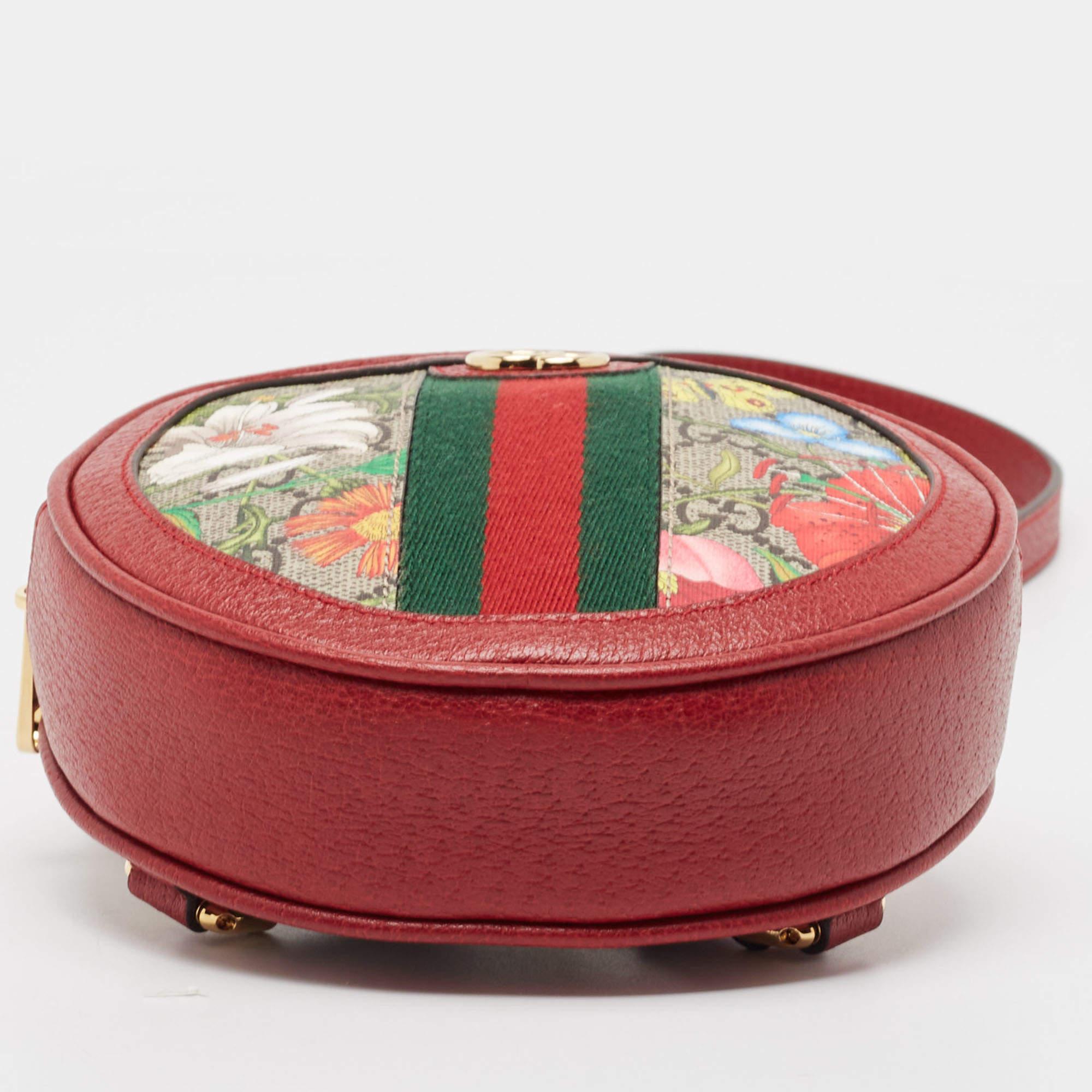 Gucci Red GG Supreme Canvas and Leather Floral Ophidia Backpack In Excellent Condition In Dubai, Al Qouz 2