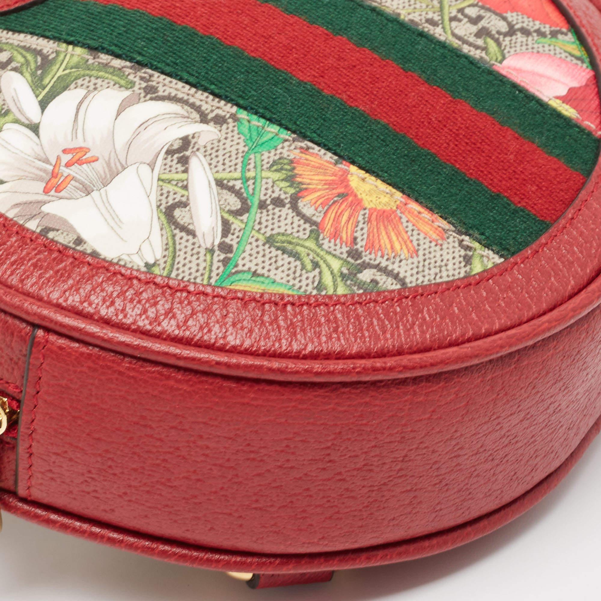 Women's Gucci Red GG Supreme Canvas and Leather Floral Ophidia Backpack
