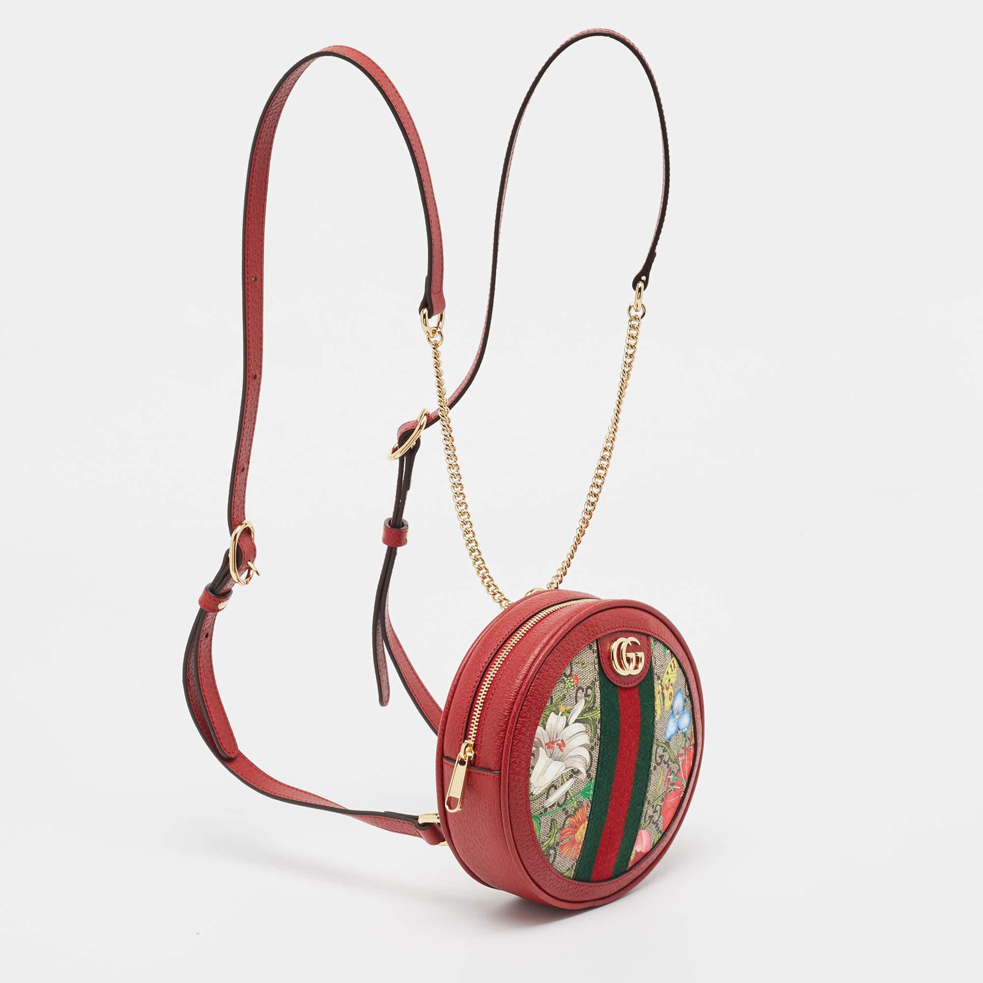 Gucci Red GG Supreme Canvas and Leather Floral Ophidia Backpack 1