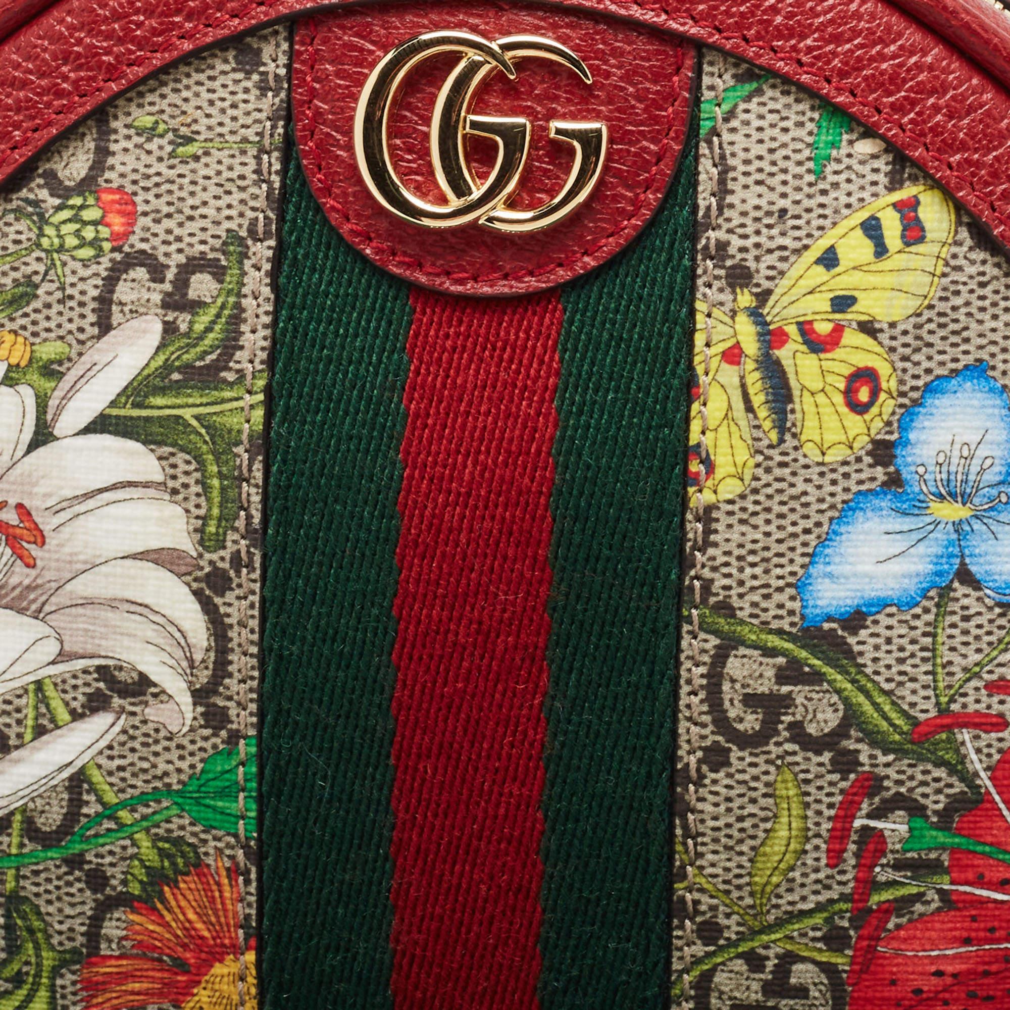 Gucci Red GG Supreme Canvas and Leather Floral Ophidia Backpack 2