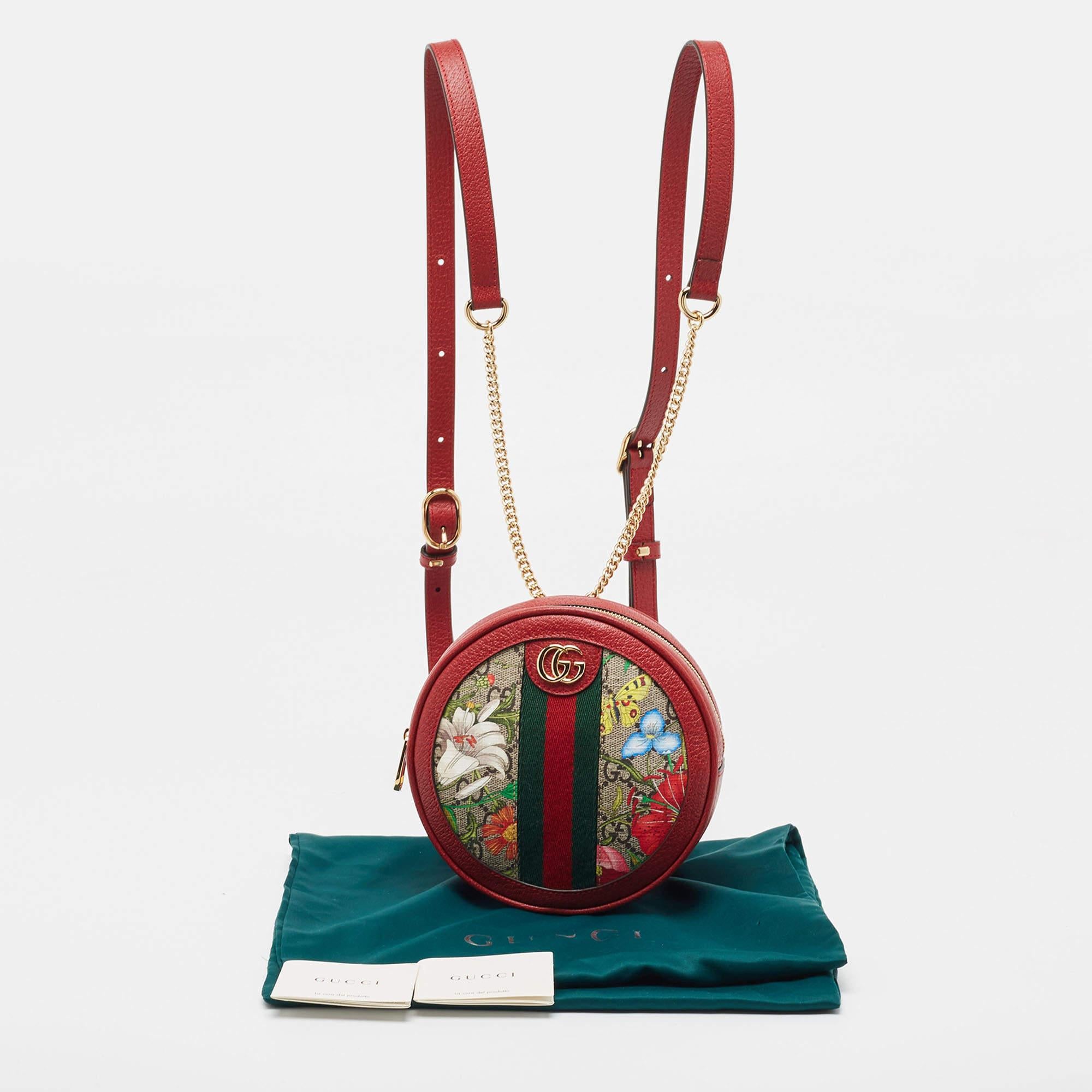 Gucci Red GG Supreme Canvas and Leather Floral Ophidia Backpack 3