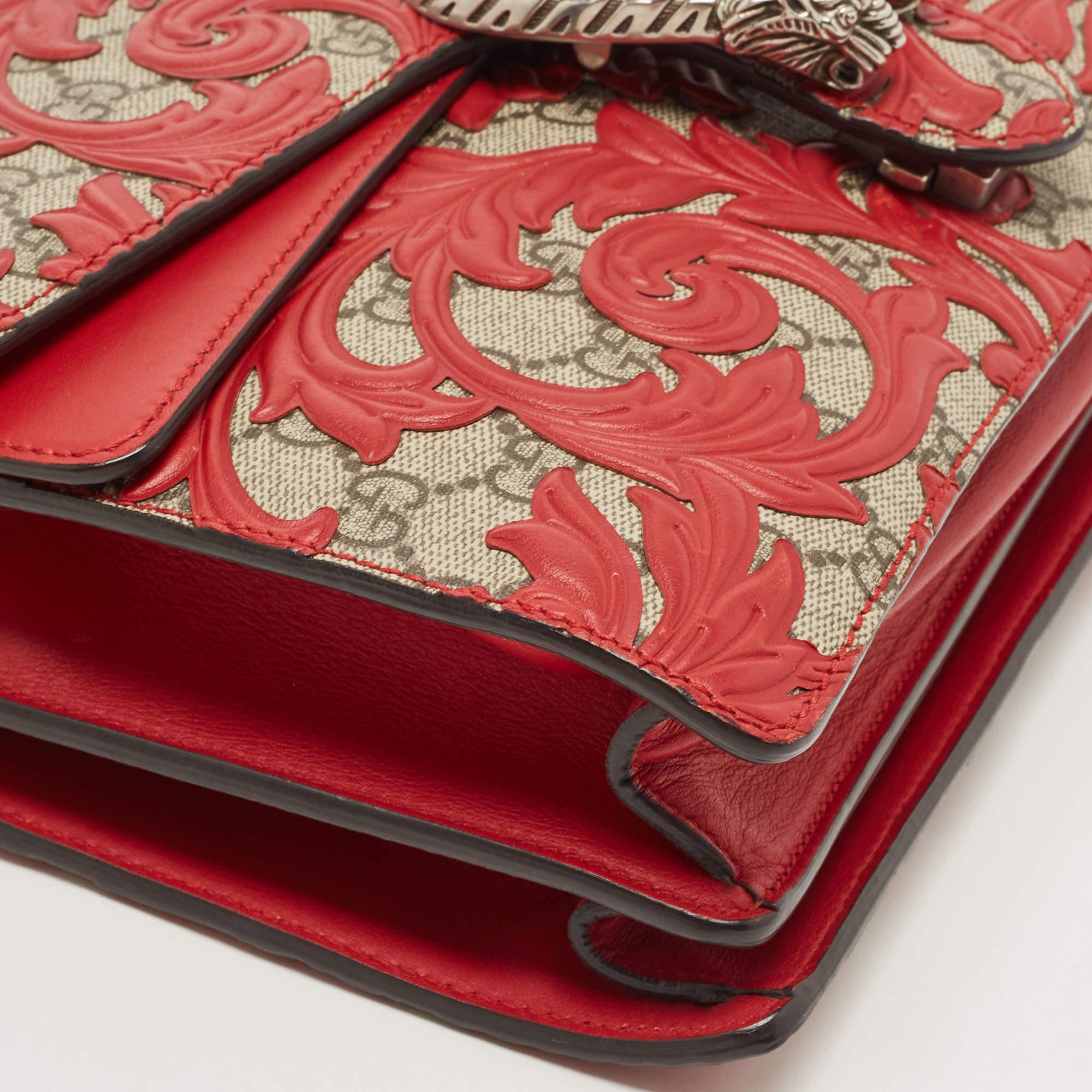 Gucci - Sac à bandoulière en toile et cuir rouge « Dionysus Arabesque » GG Supreme, taille moyenne 9