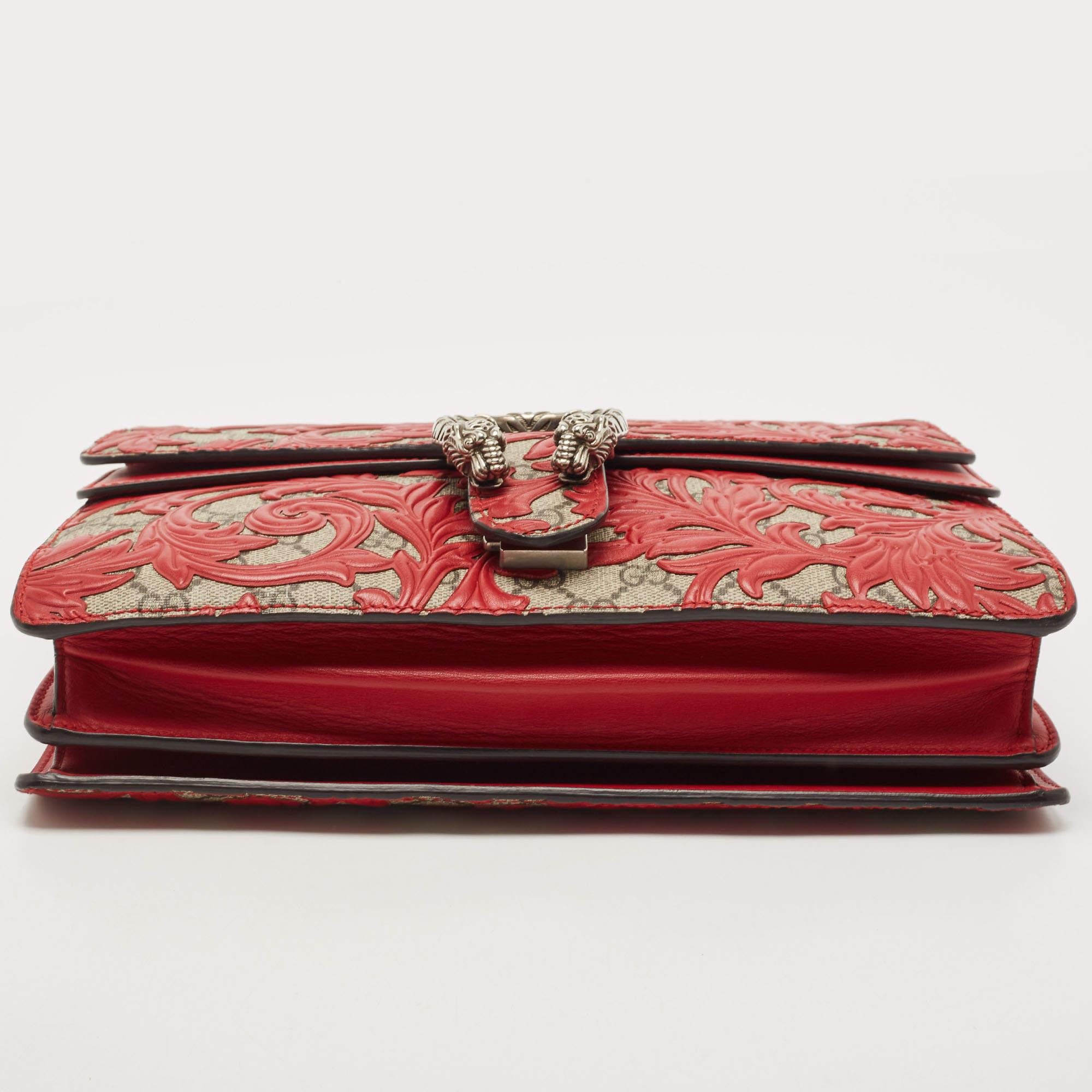 Gucci - Sac à bandoulière en toile et cuir rouge « Dionysus Arabesque » GG Supreme, taille moyenne 1