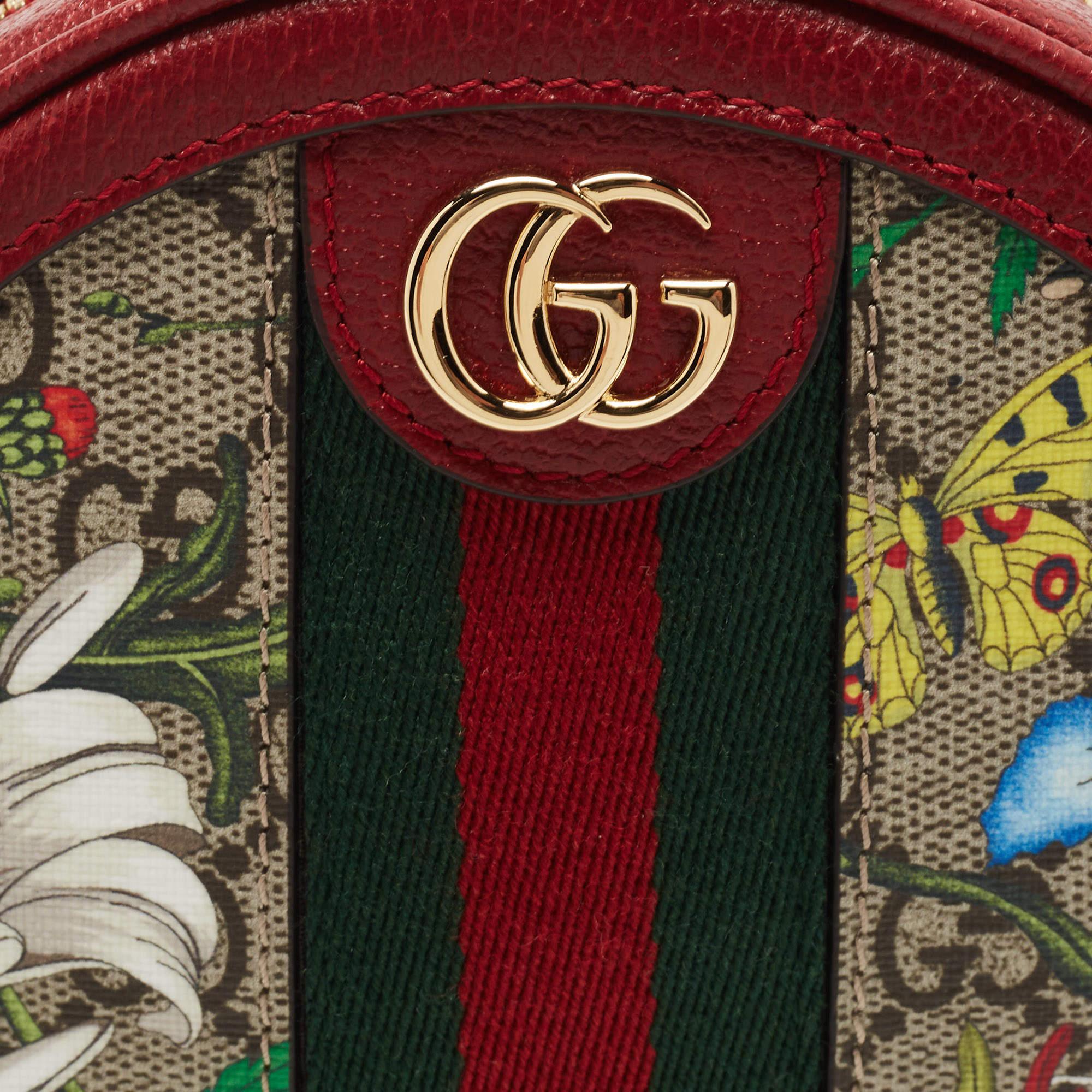 Gucci Red GG supreme Canvas and Leather Mini Floral Ophidia Backpack 6