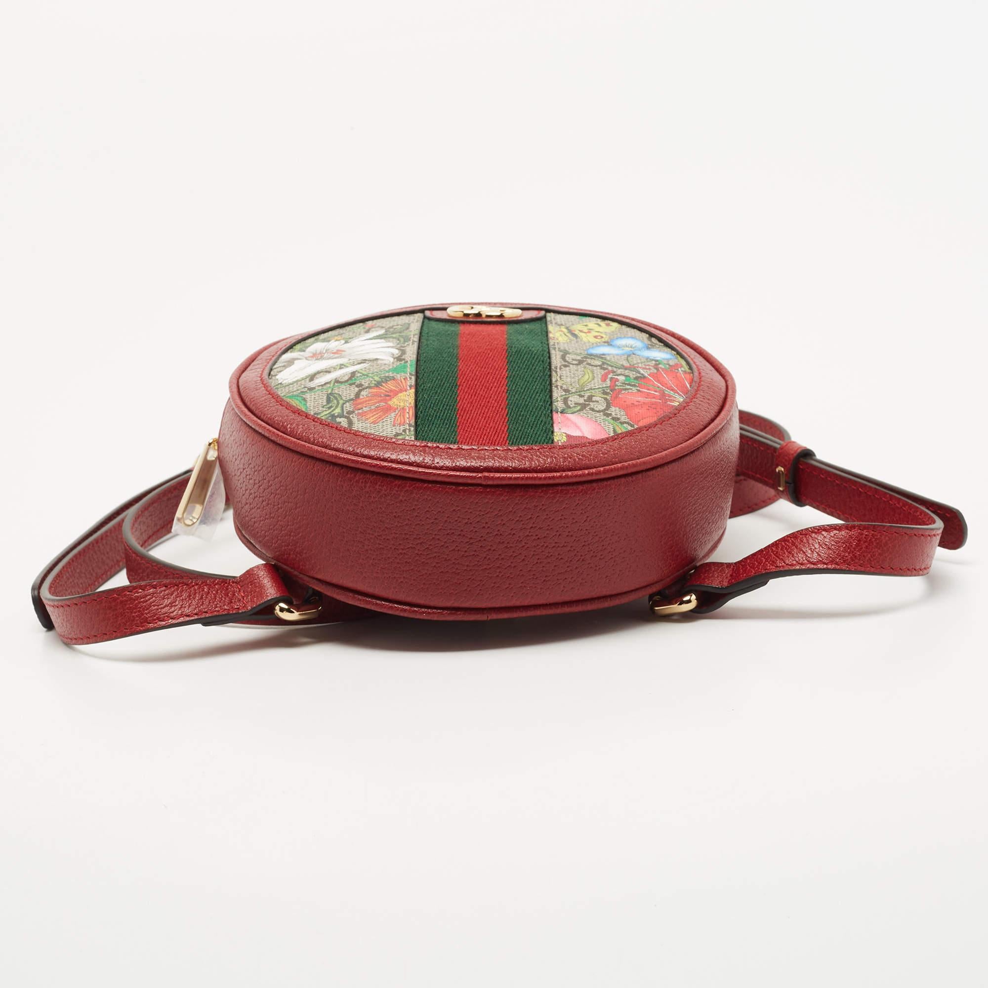 Women's Gucci Red GG supreme Canvas and Leather Mini Floral Ophidia Backpack