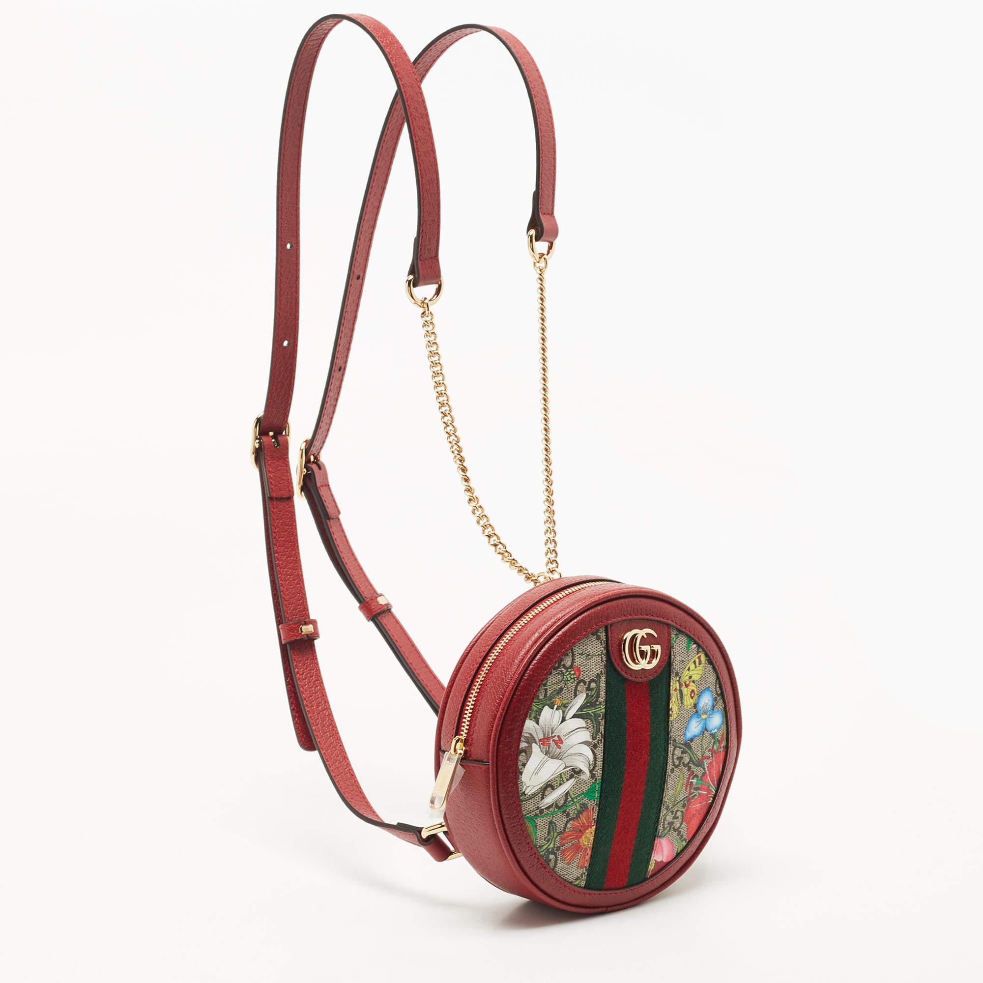 Gucci Red GG supreme Canvas and Leather Mini Floral Ophidia Backpack 1