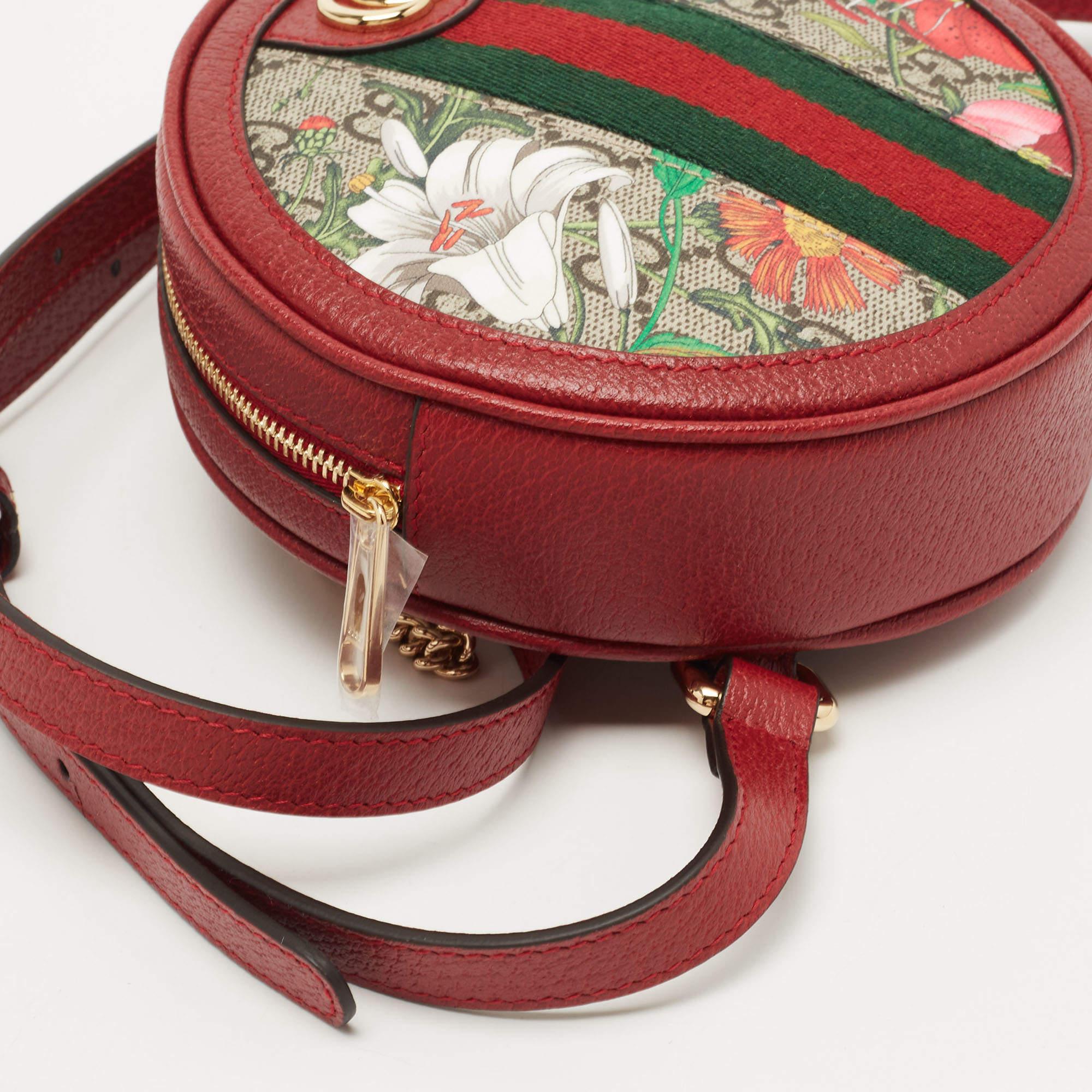 Gucci Red GG supreme Canvas and Leather Mini Floral Ophidia Backpack 3