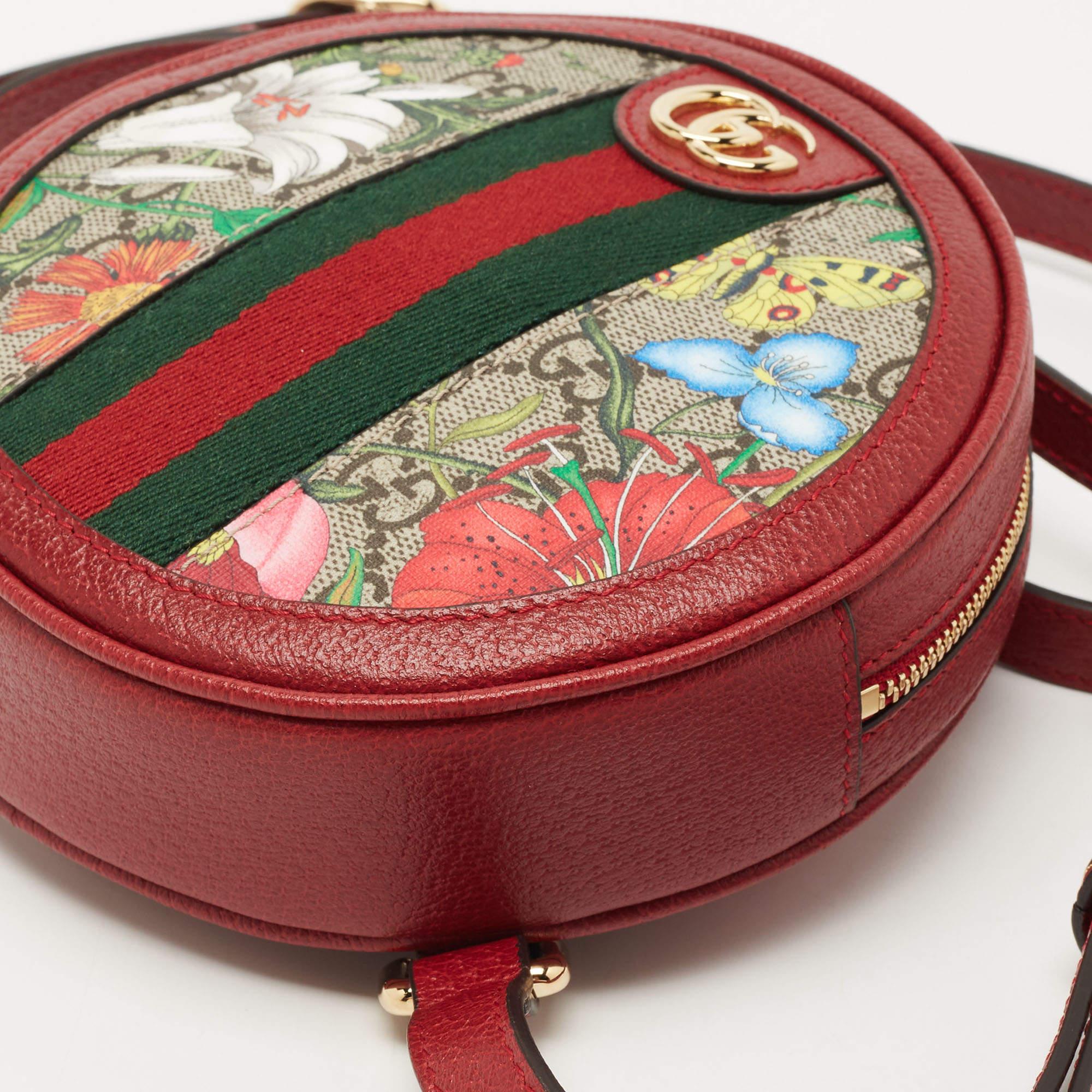 Gucci Red GG supreme Canvas and Leather Mini Floral Ophidia Backpack 5