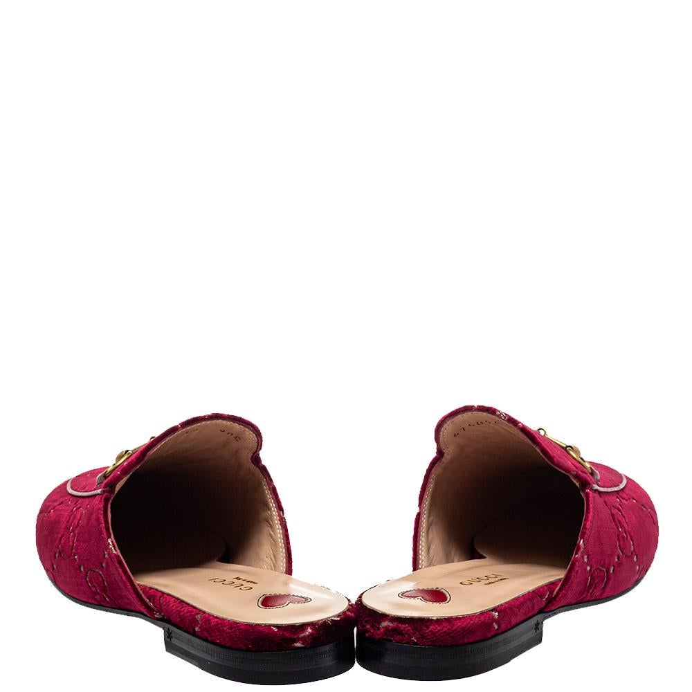 Black Gucci Red GG Velvet And Leather Princetown Mules Size 39
