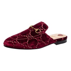 Used Gucci Red GG Velvet And Leather Princetown Mules Size 39