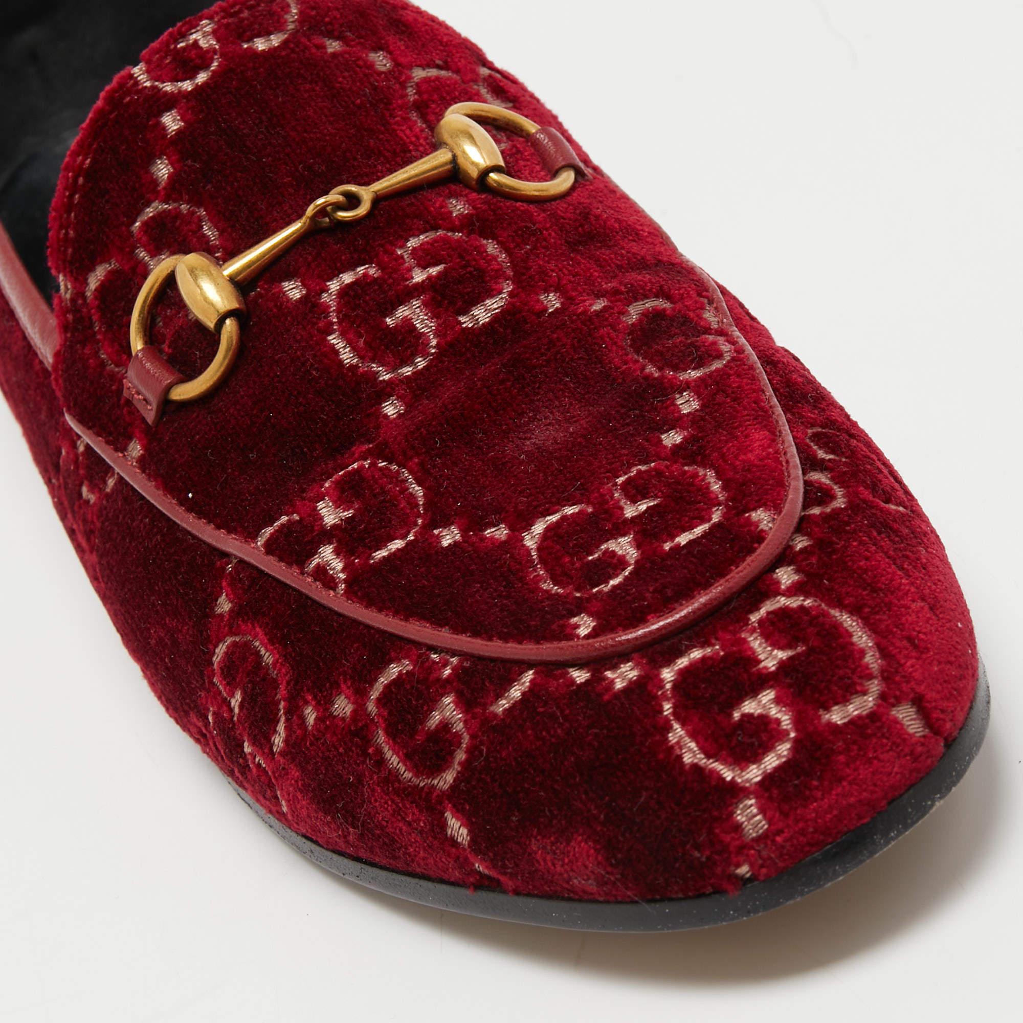 Gucci Red GG Velvet Jordaan Loafers Size 38.5 2