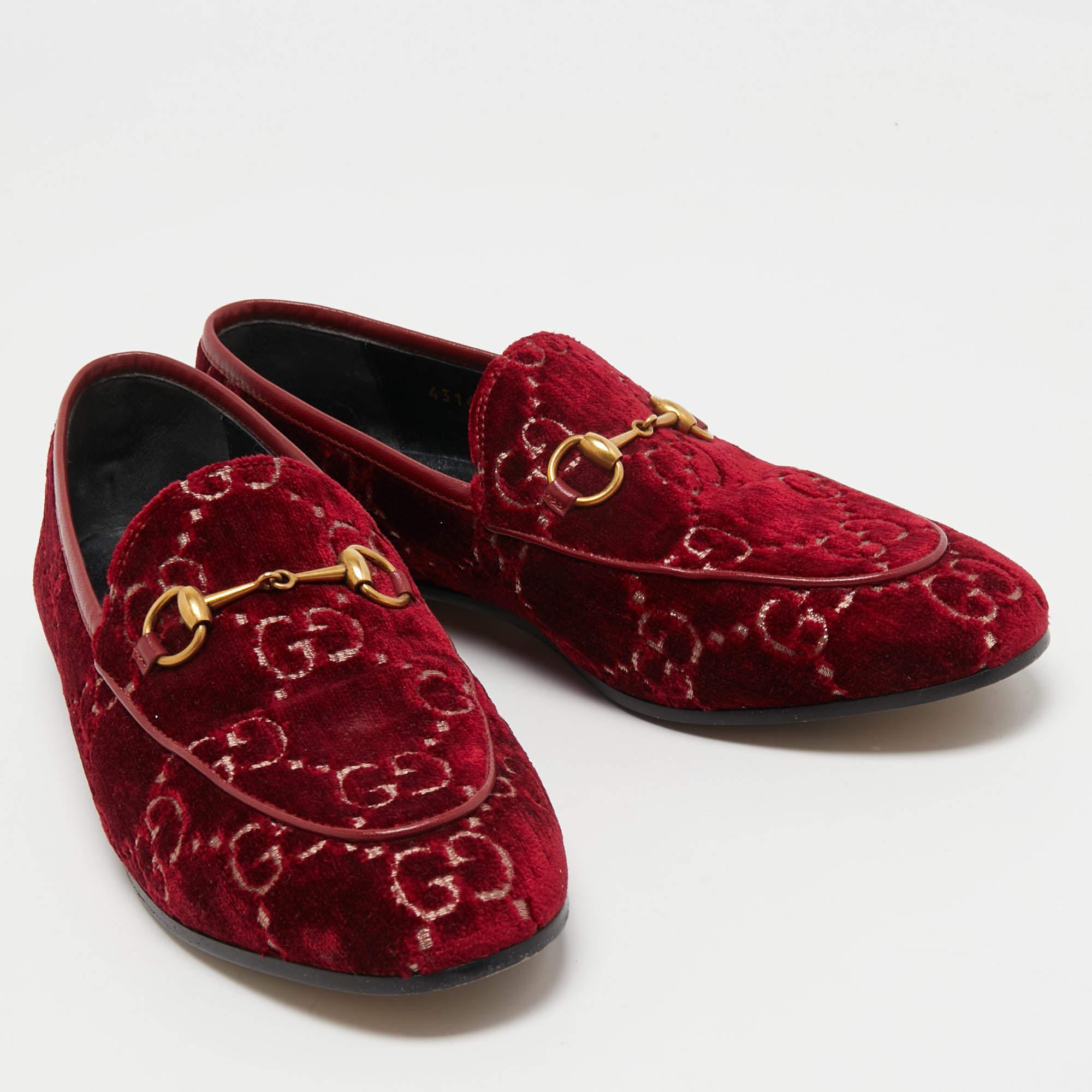 Gucci Red GG Velvet Jordaan Loafers Size 38.5 3