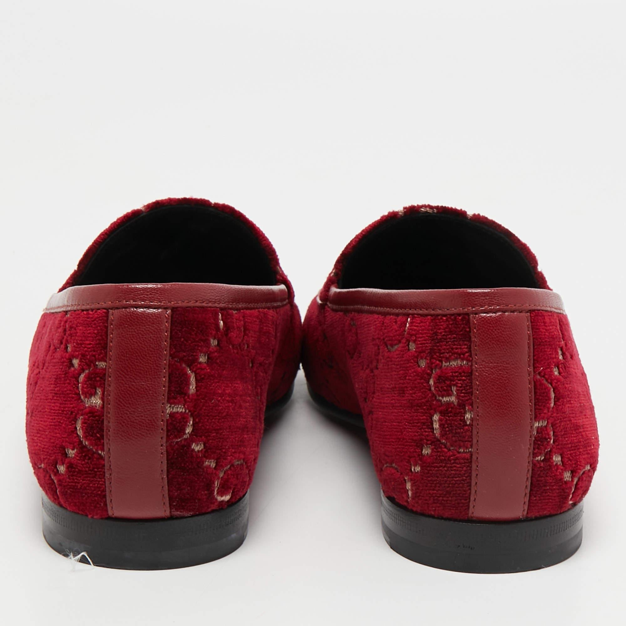 Gucci Red GG Velvet Jordaan Loafers Size 38.5 4
