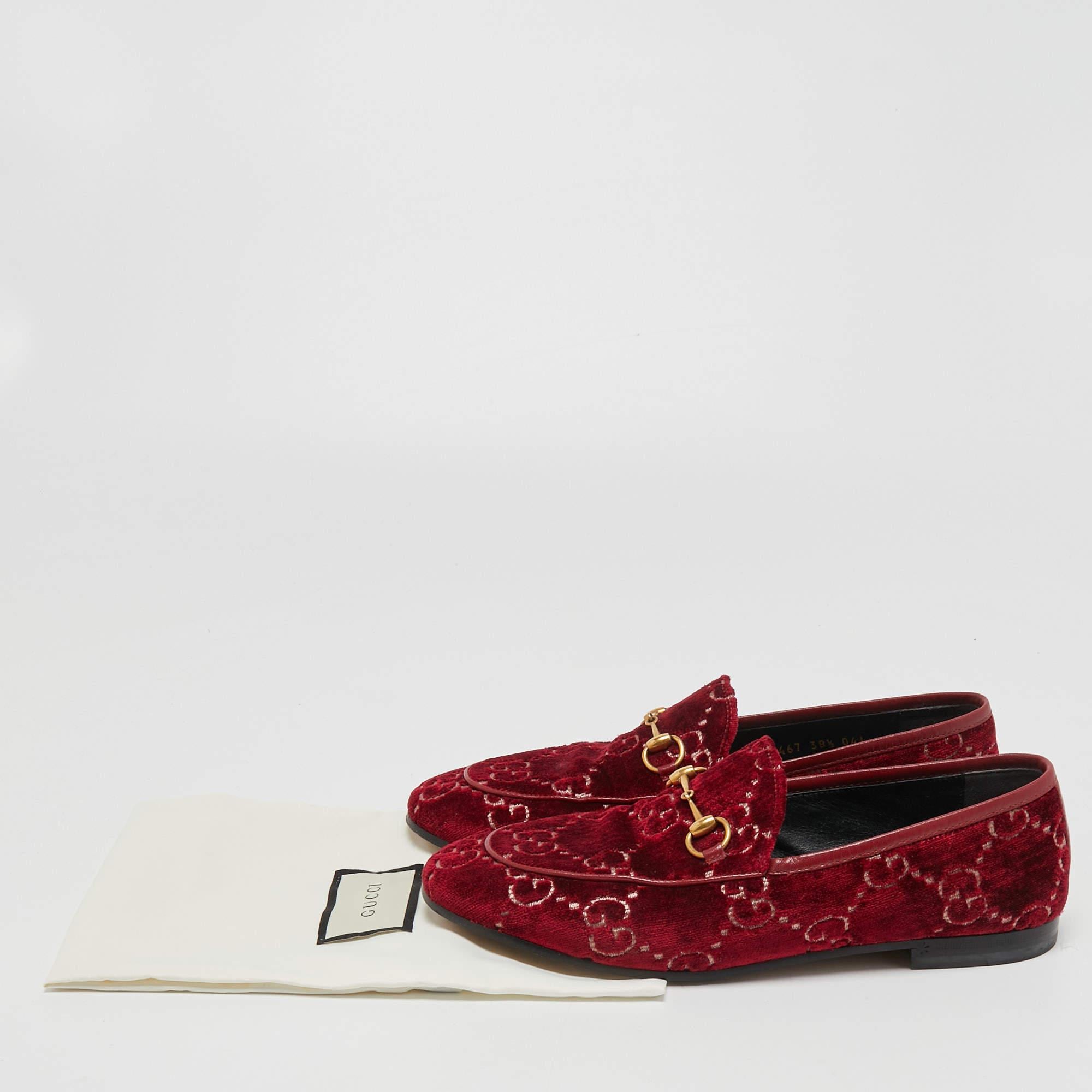 Gucci Red GG Velvet Jordaan Loafers Size 38.5 5