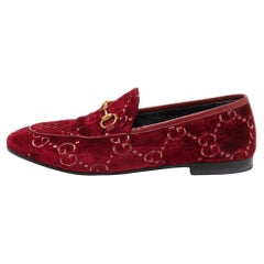 Gucci Red GG Velvet Jordaan Loafers Size 38.5