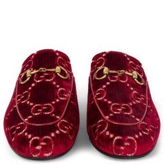 GUCCI red GG VELVET PRINCETOWN Mules Flats Shoes 37
