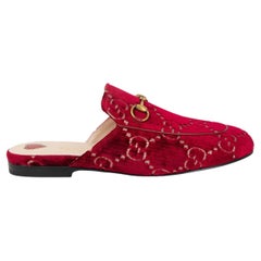 GUCCI red GG VELVET PRINCETOWN Mules Flats Shoes 37