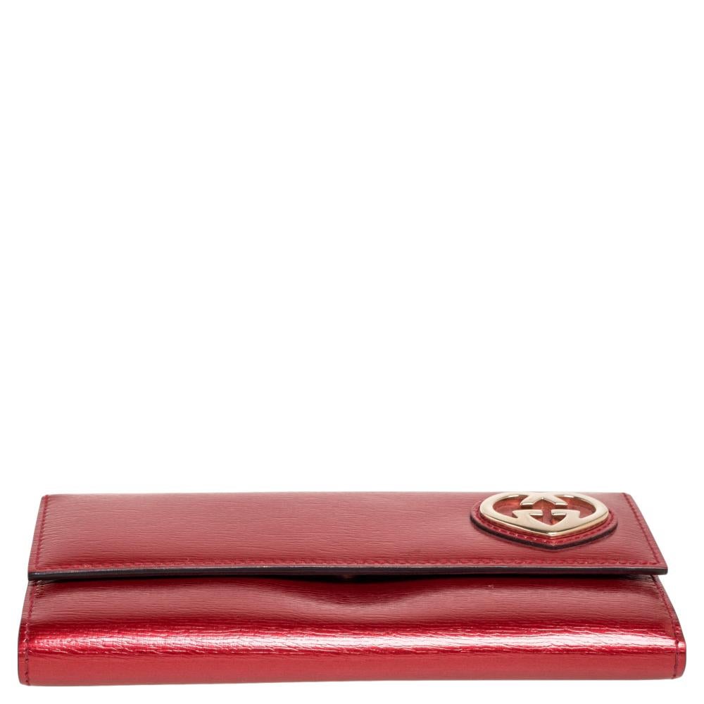 Women's Gucci Red Glossy Leather GG Heart Continental Wallet