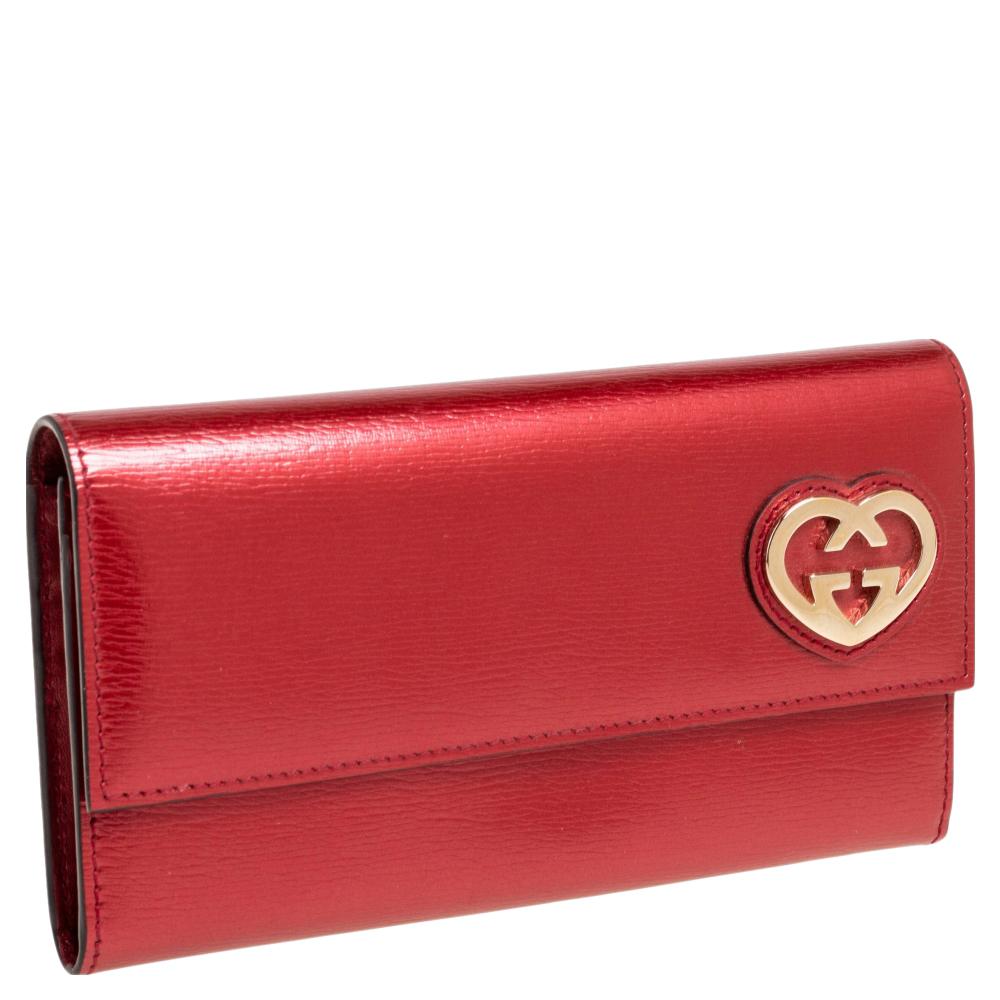Gucci Red Glossy Leather GG Heart Continental Wallet 1