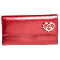 Gucci Red Glossy Leather GG Heart Continental Wallet