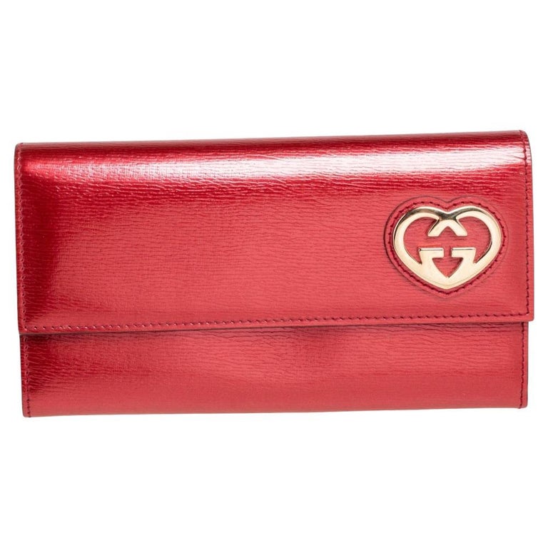 Gucci Red Glossy Leather GG Heart Continental Wallet at 1stDibs