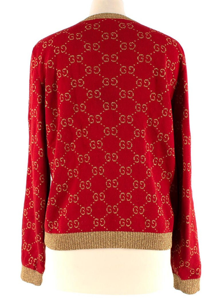 Gucci Red and Gold Cotton Blend GG Monogram Cardigan - Us size 6 at 1stDibs