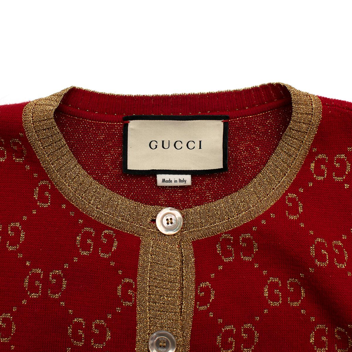 Gucci GG Monogramm Strickjacke aus Baumwollmischung in Rot & Gold - Us Größe 6 im Zustand „Hervorragend“ in London, GB