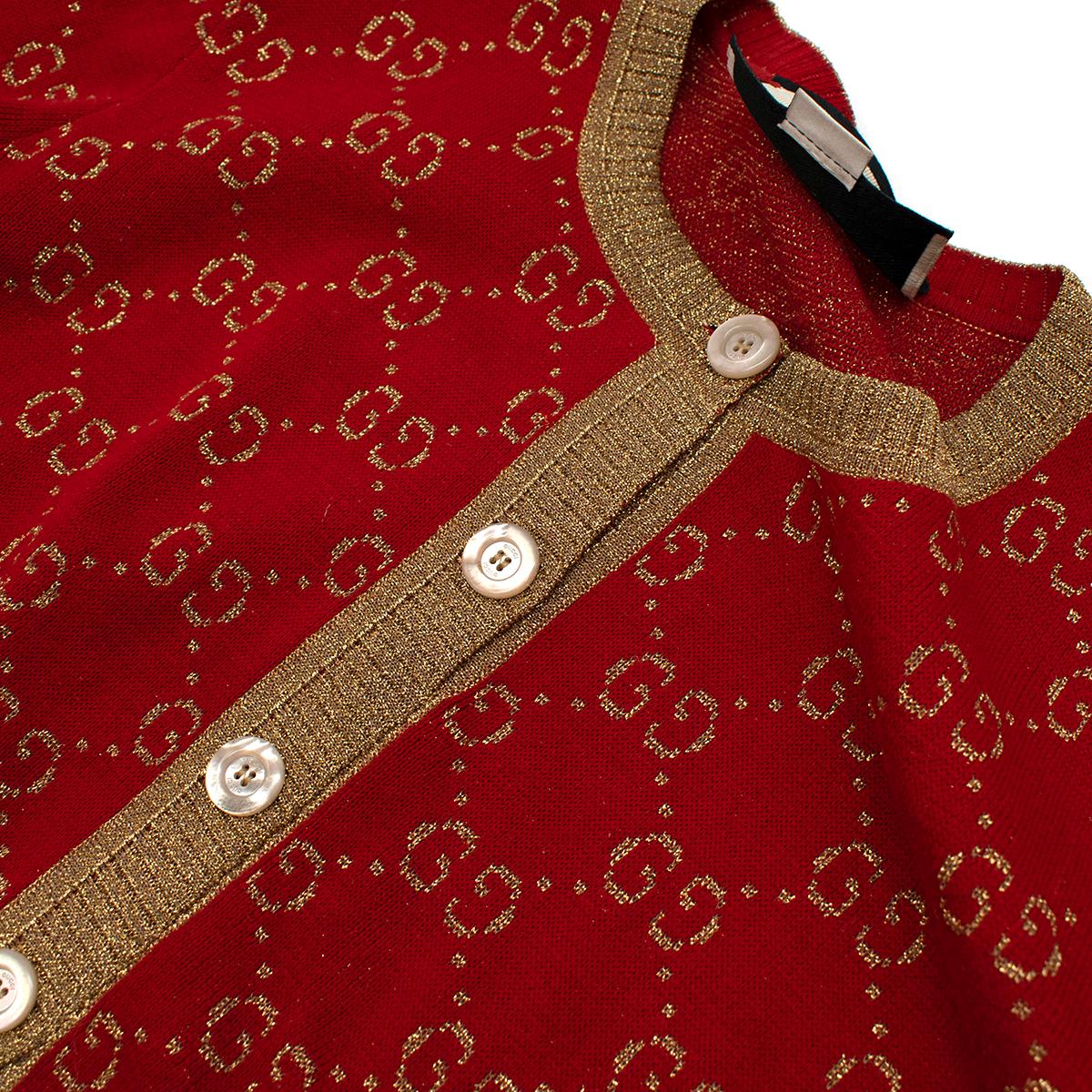 Gucci GG Monogramm Strickjacke aus Baumwollmischung in Rot & Gold - Us Größe 6 Damen