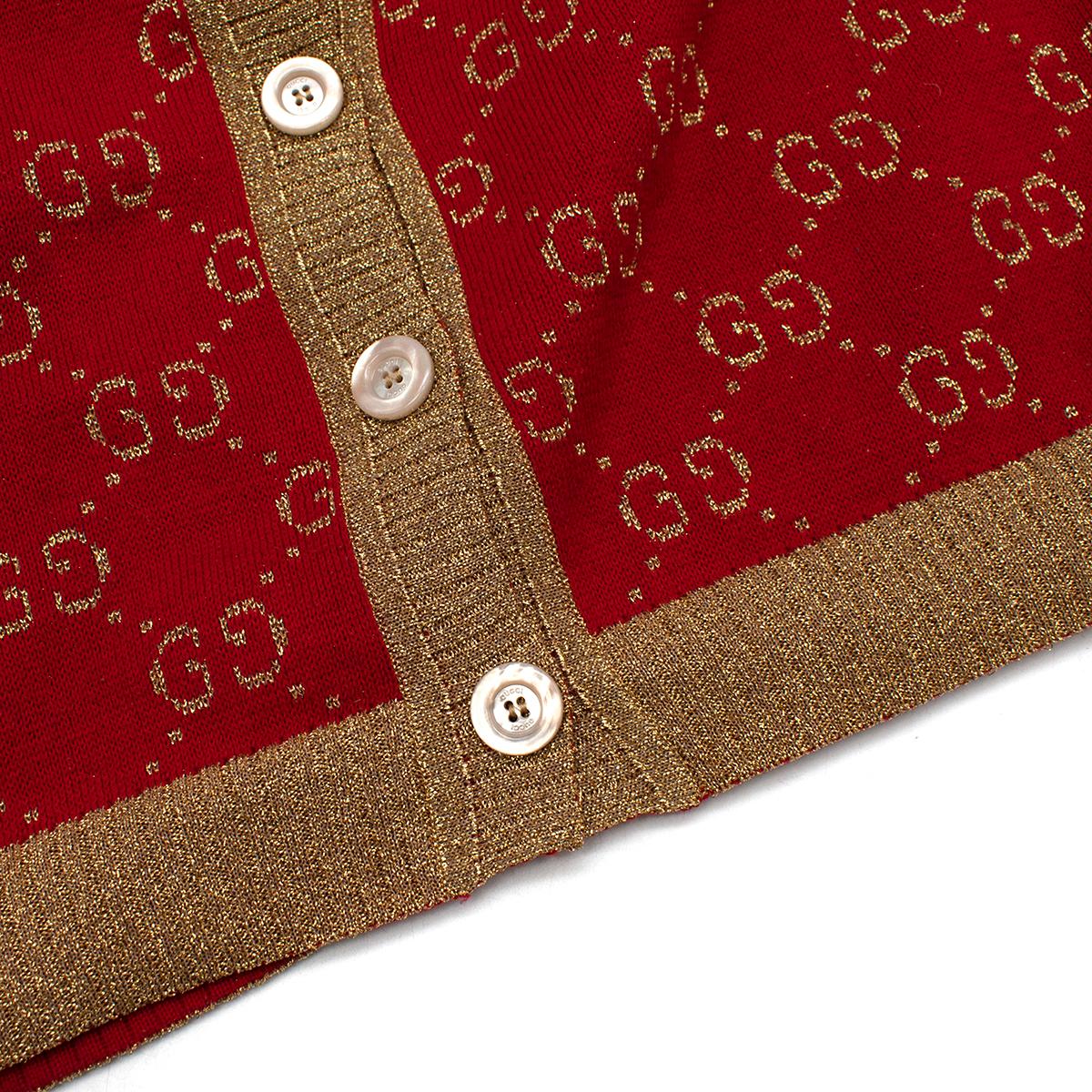 Gucci GG Monogramm Strickjacke aus Baumwollmischung in Rot & Gold - Us Größe 6 2