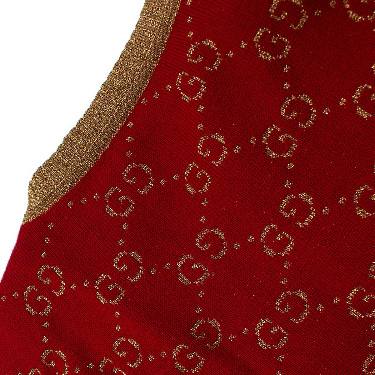 Gucci GG Monogramm Strickjacke aus Baumwollmischung in Rot & Gold - Us Größe 6 3