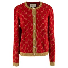 Gucci Red & Gold Cotton Blend GG Monogram Cardigan - Us size 6