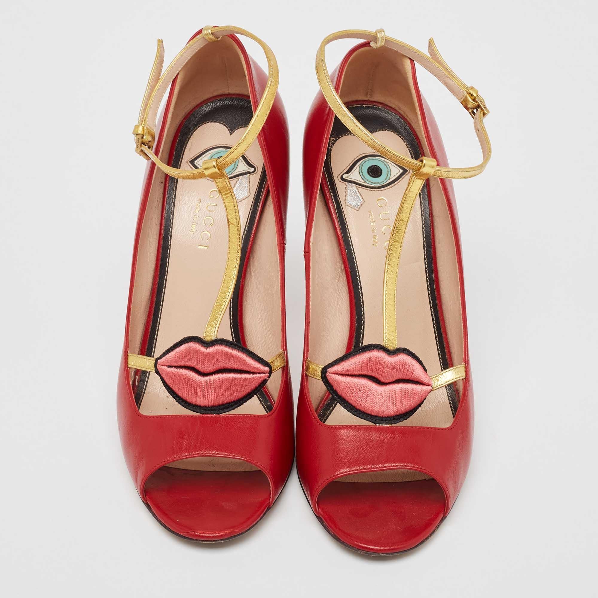 Gucci Bombas Molina Cuero Rojo/Dorado Talla 38.5 en Bueno estado para la venta en Dubai, Al Qouz 2