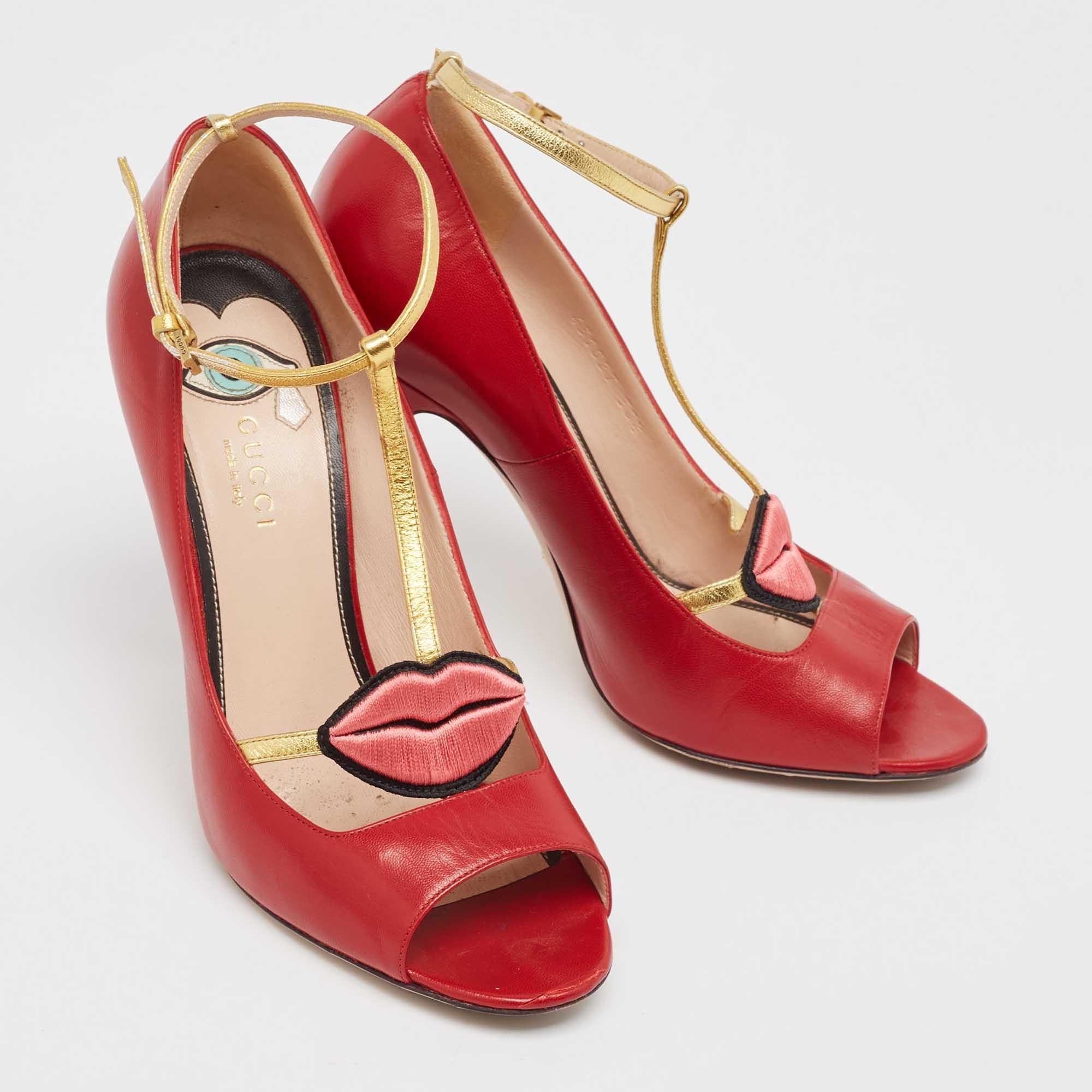 De las mujeres Gucci Bombas Molina Cuero Rojo/Dorado Talla 38.5 en venta