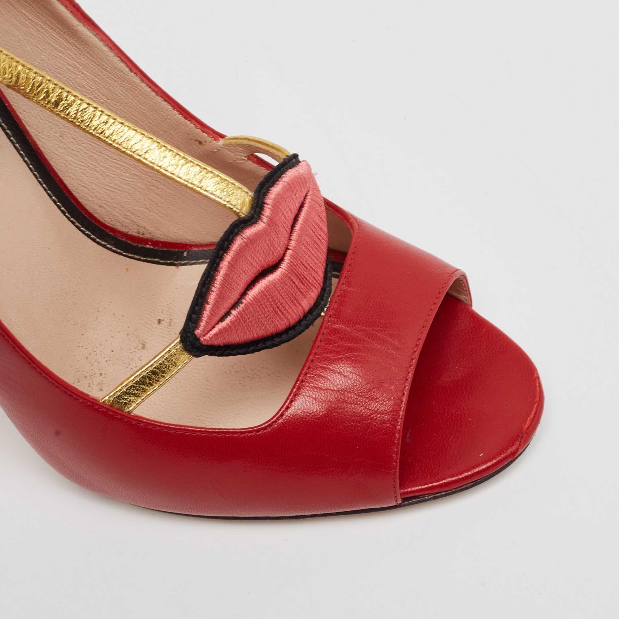 Gucci Bombas Molina Cuero Rojo/Dorado Talla 38.5 en venta 3