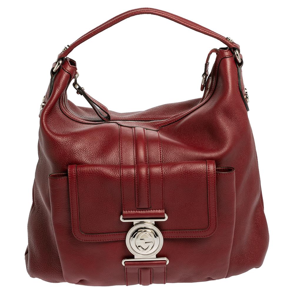 Gucci Red Grained Leather Medium G Coin Hobo
