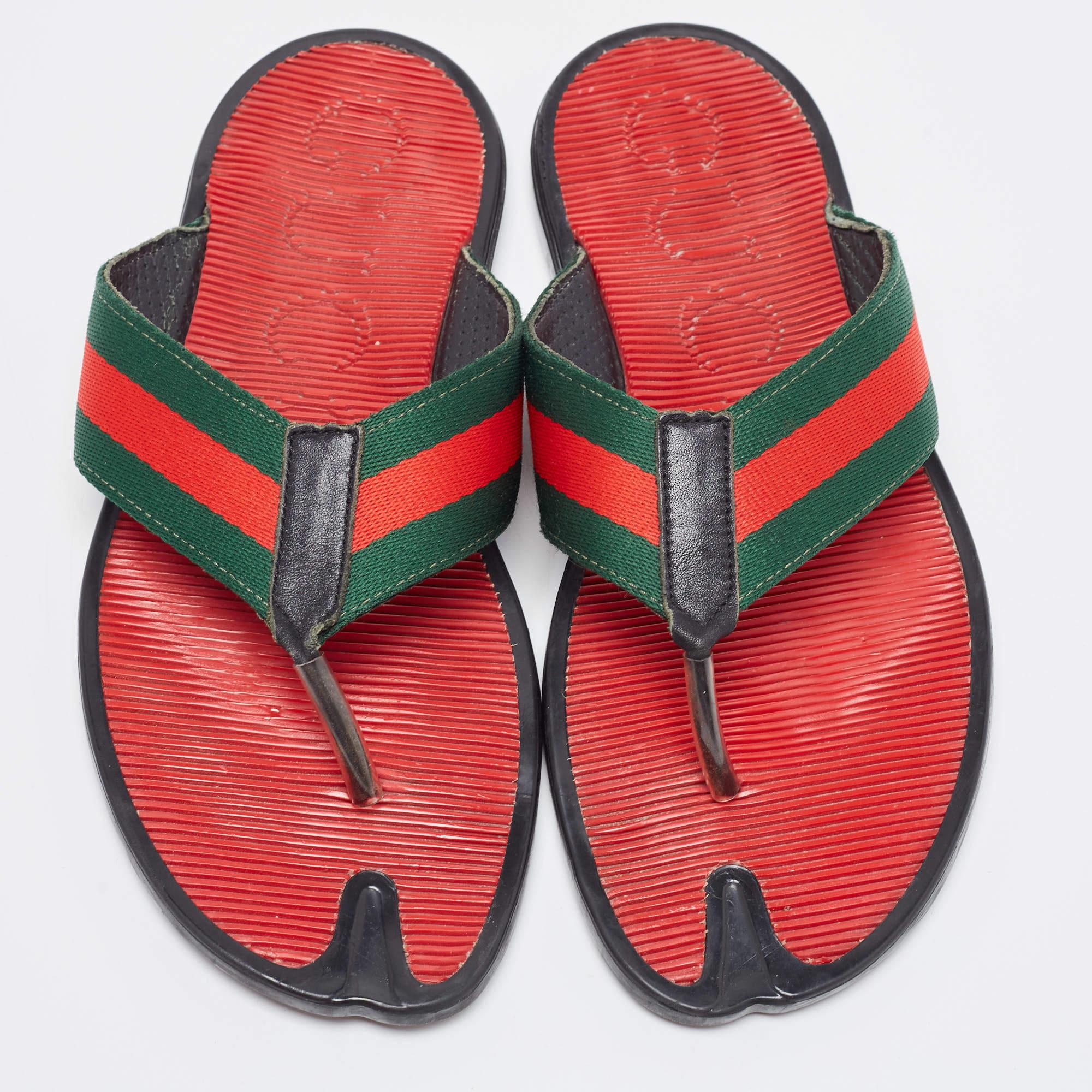 Gucci's thong slides for men have the iconic Web strap on the uppers. They're perfect for the beach, vacation days, or everyday use.

