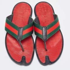 Gucci Red/Green Canvas Web Thong Slides Size 42