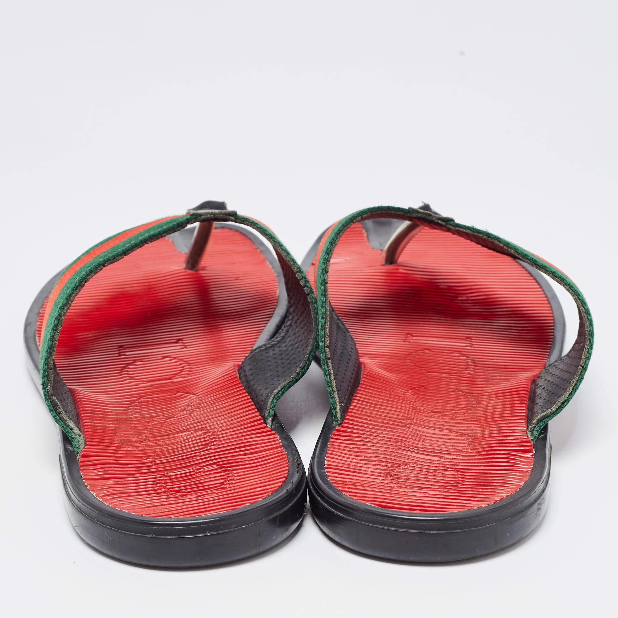 Black Gucci Red/Green Canvas Web Thong Slides Size 42