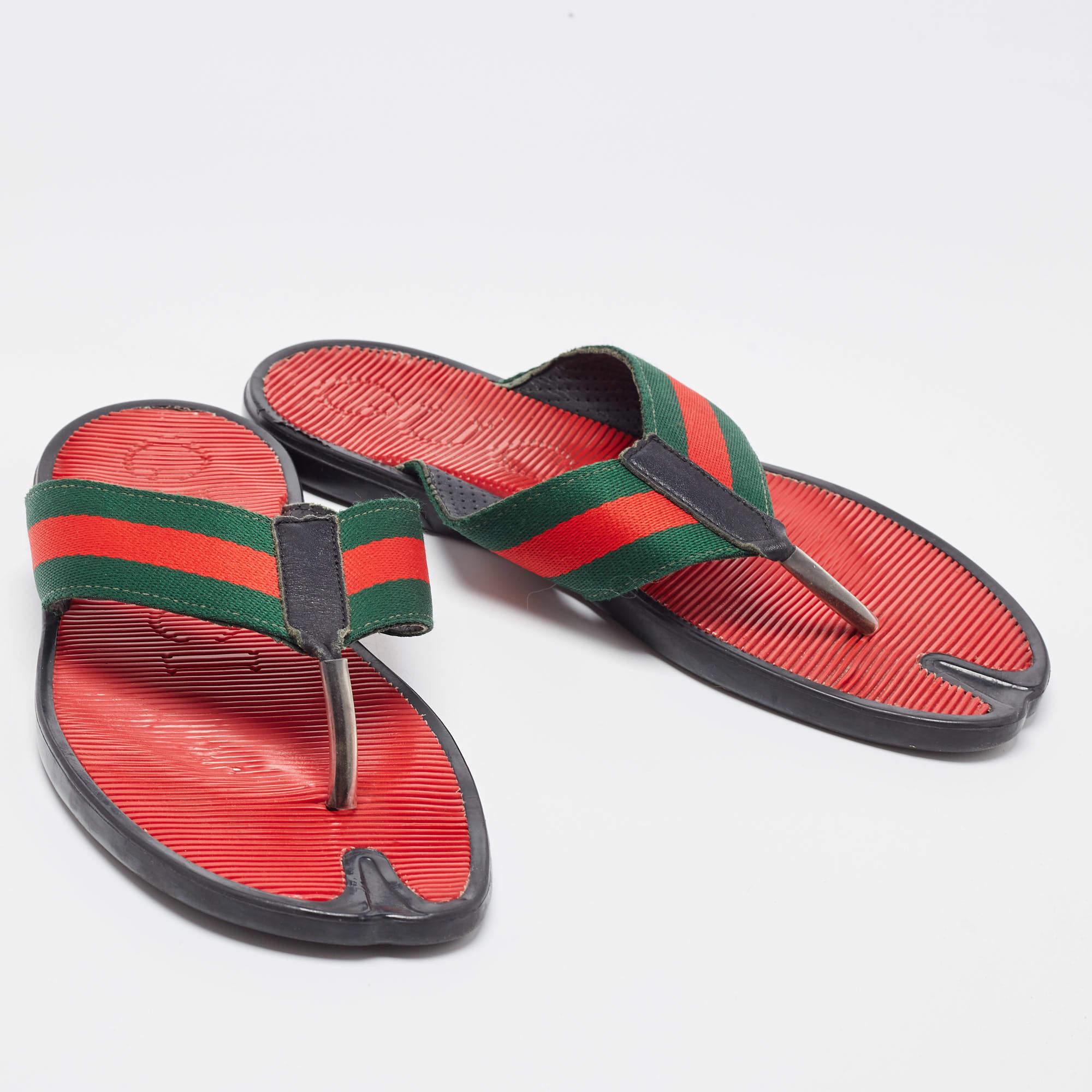Women's Gucci Red/Green Canvas Web Thong Slides Size 42
