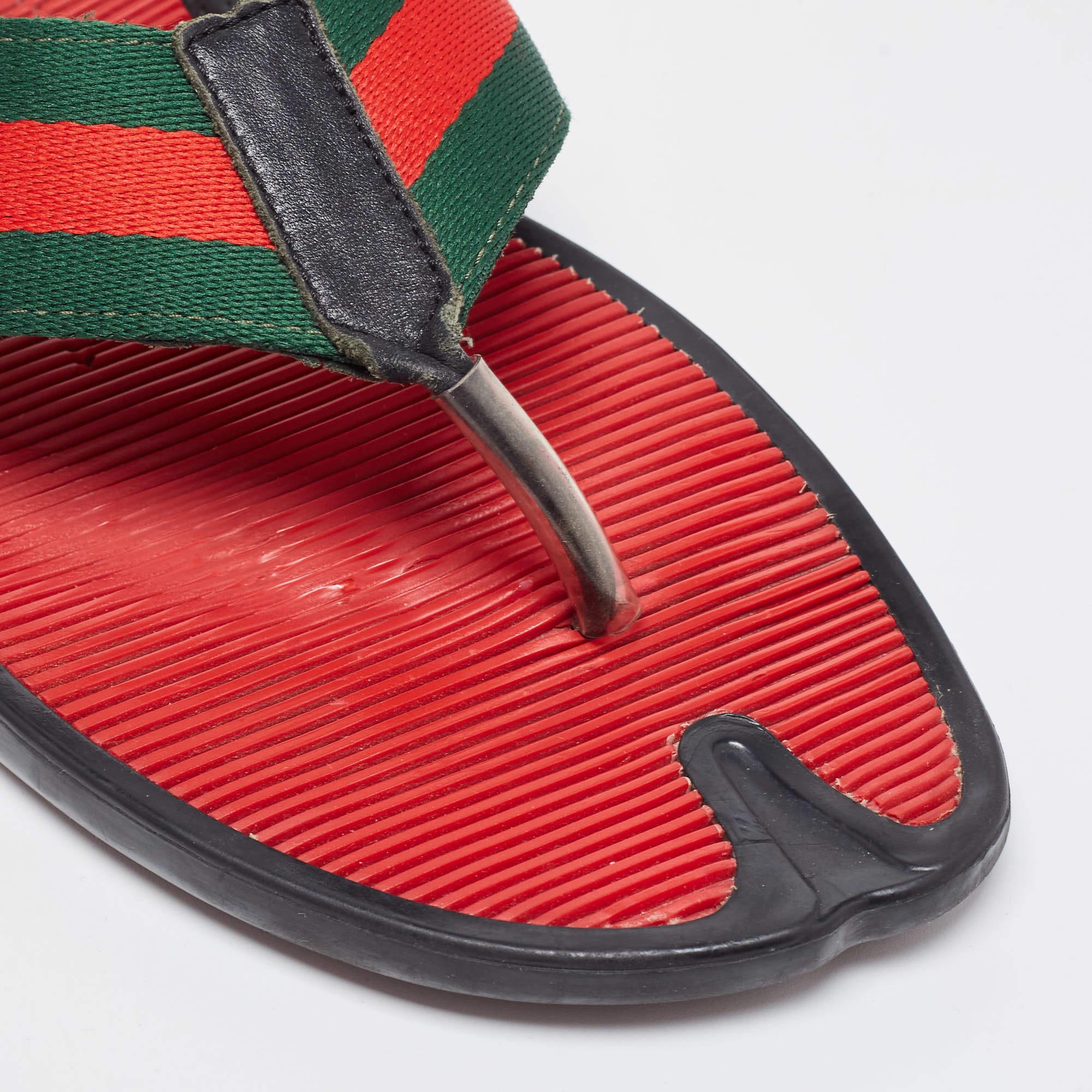 Gucci Red/Green Canvas Web Thong Slides Size 42 1