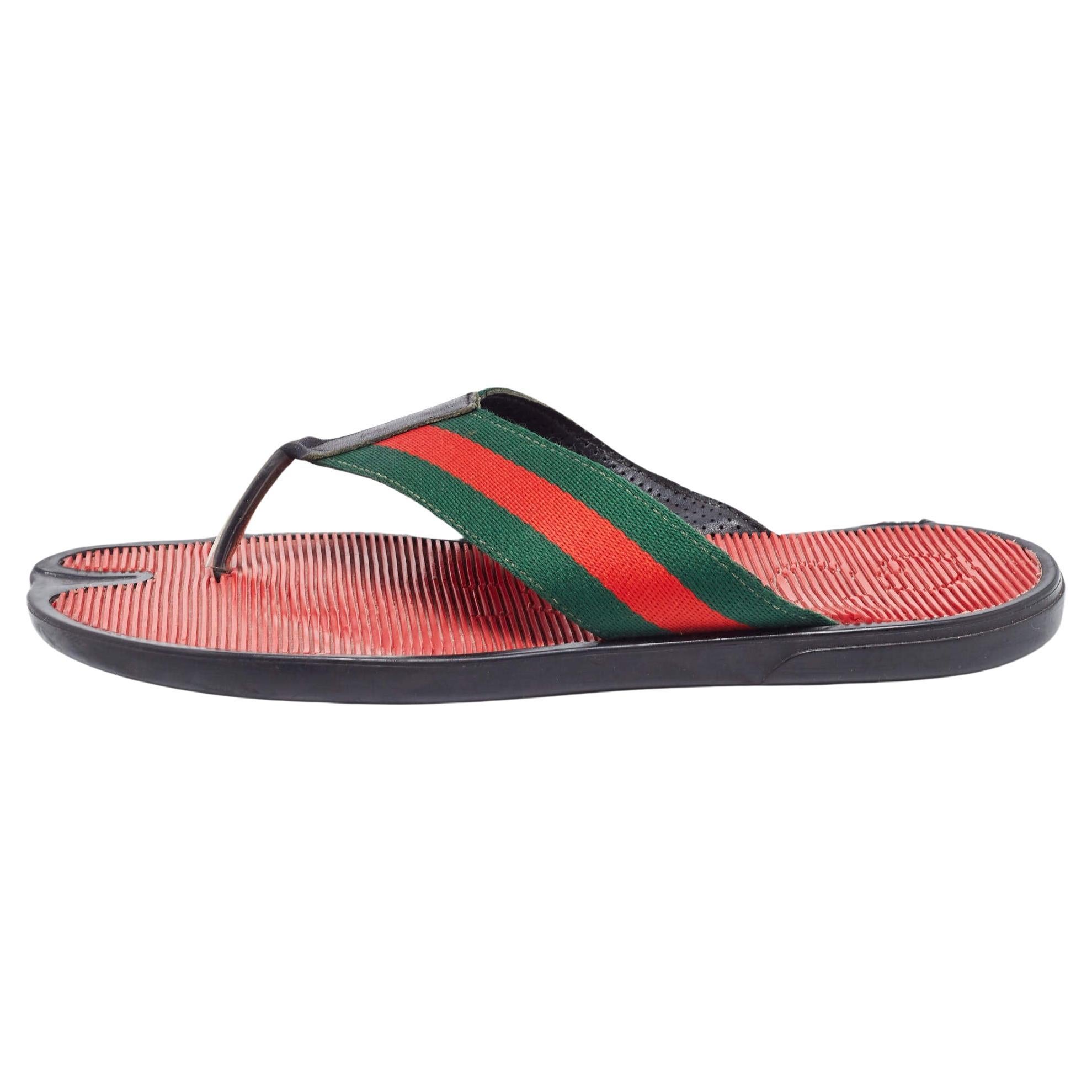 Gucci Red/Green Canvas Web Thong Slides Size 42