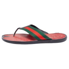 Gucci Red/Green Canvas Web Thong Slides Size 42