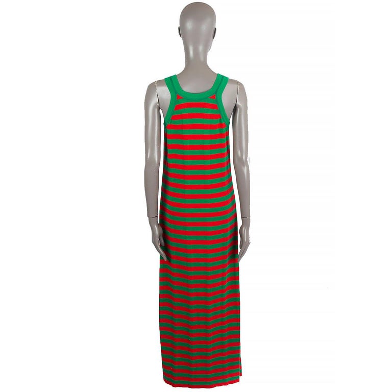 GUCCI red and green cotton jersey 2021 STRIPED CAT PATCH MACI Knit Dress M  For Sale at 1stDibs