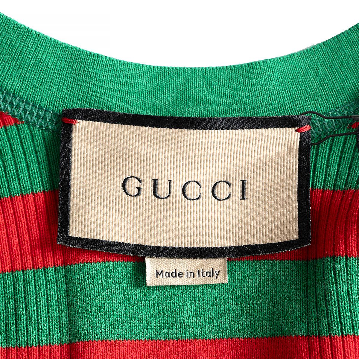 GUCCI red & green cotton jersey 2021 STRIPED CAT PATCH MACI Knit Dress M For Sale 1