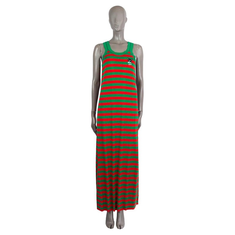 GUCCI red and green cotton jersey 2021 STRIPED CAT PATCH MACI Knit Dress M  For Sale at 1stDibs