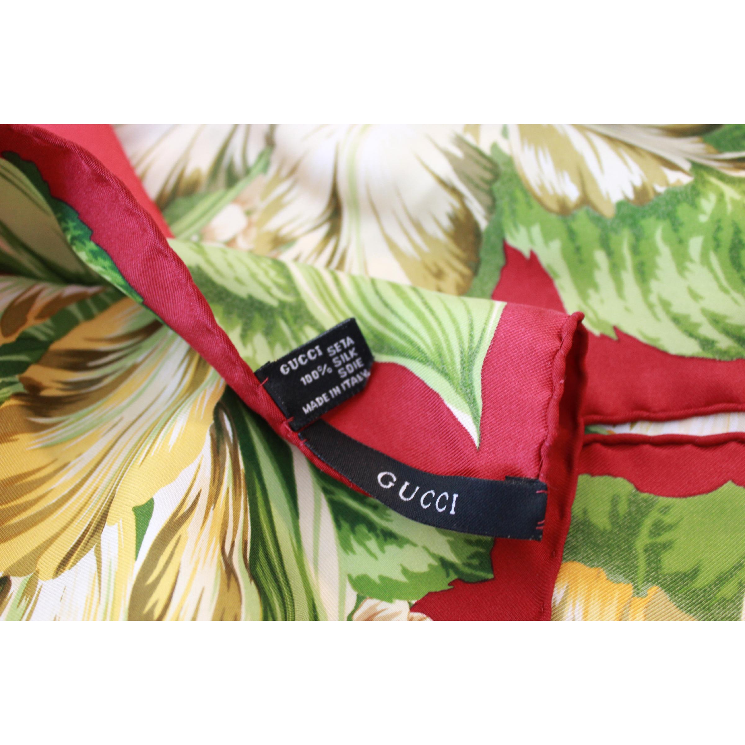 Gucci Red Green Floral Scarves 1990s  1